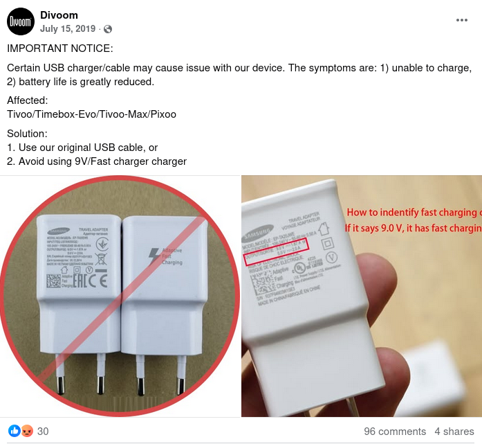 The incident led Divoom to make an official statement at Facebook